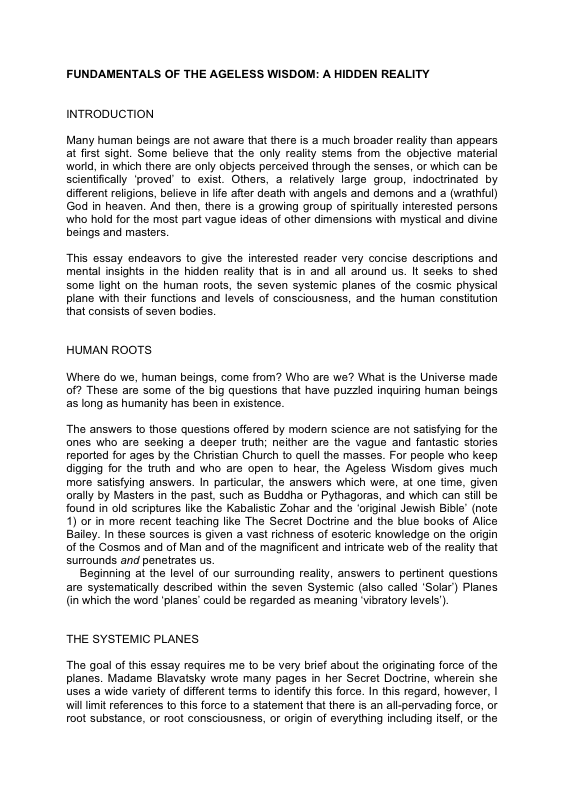 Fundamentals of the Ageless Wisdom A Hidden Reality August 15 2013