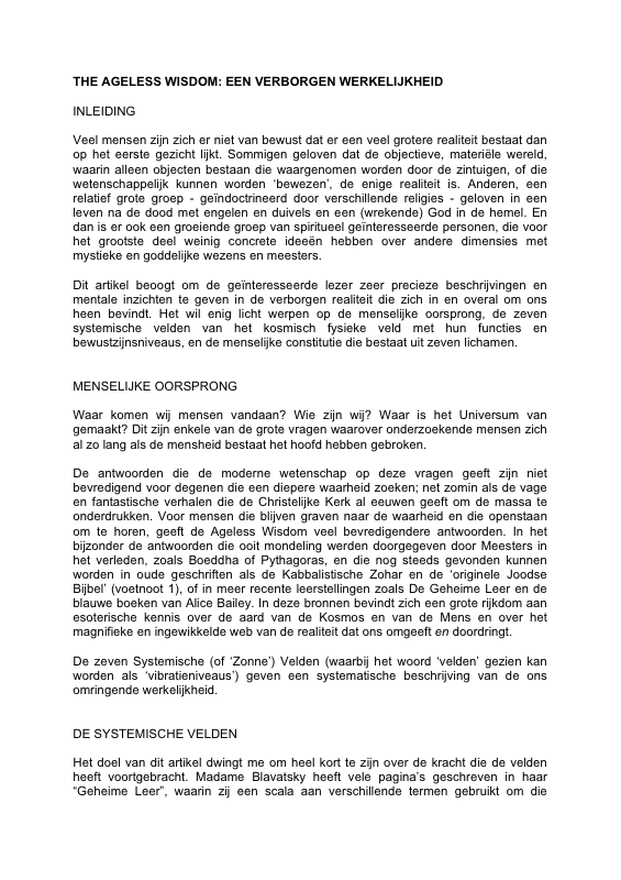 The Ageless Wisdom een verborgen werkelijkheid 9 september 20131